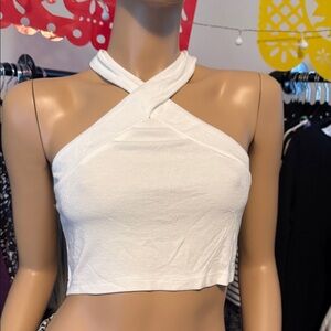 *SALE* POL White Cross Neck Crop Top lounge Large